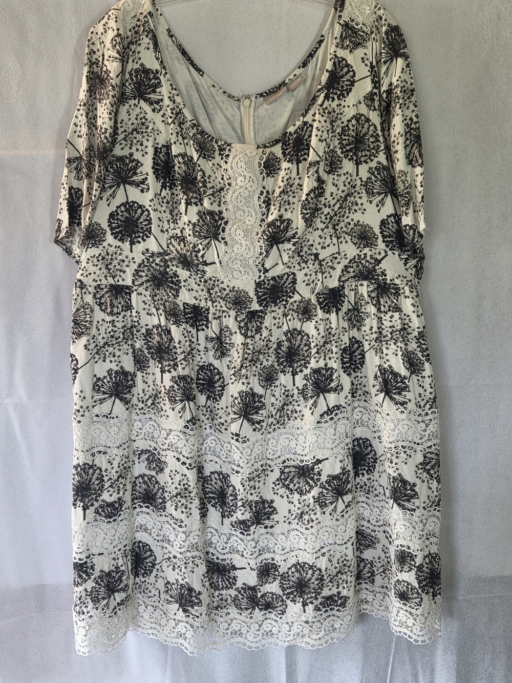 Eshakti Women’s Lace-Trim Floral Babydoll Top - Black on White